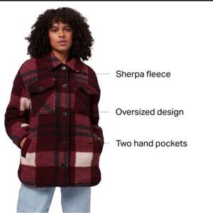 Stoic Oversized Shirt Jacket in Burgundy Plaid. Size: Large.